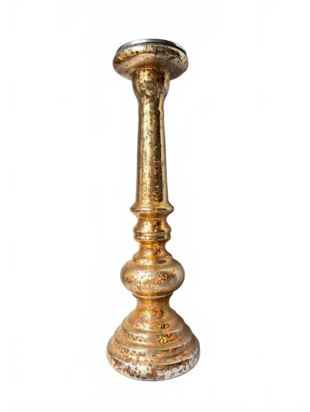 Vintage Style Mercury Glass Gold Pillar Candle Holder Hurricane 18" - Picture 6 of 6